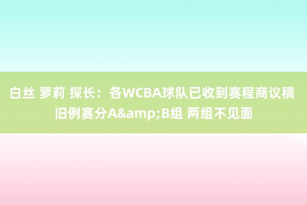 白丝 萝莉 探长：各WCBA球队已收到赛程商议稿 旧例赛分A&B组 两组不见面