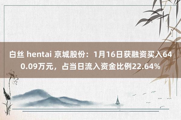 白丝 hentai 京城股份：1月16日获融资买入640.09万元，占当日流入资金比例22.64%