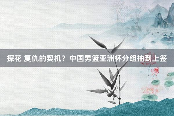 探花 复仇的契机？中国男篮亚洲杯分组抽到上签