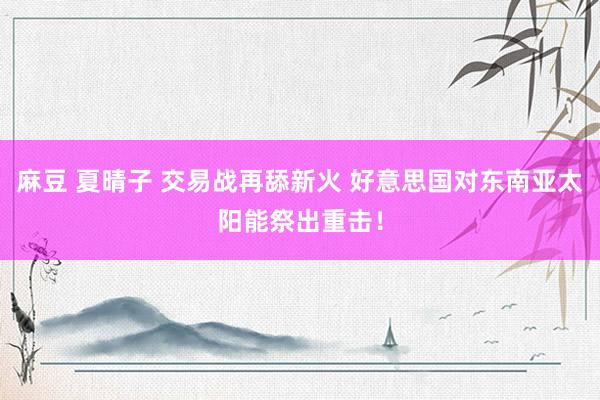 麻豆 夏晴子 交易战再舔新火 好意思国对东南亚太阳能祭出重击！